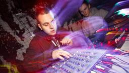 Two men DJing with motion effect on photo