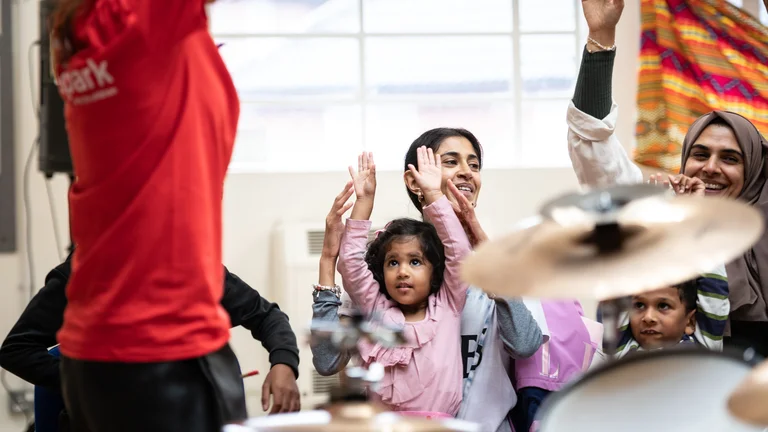 children in a music activity