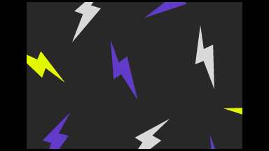 yellow, blue and white lightning bolts on black background