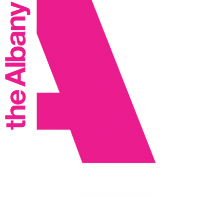 Albany Logo pink on white background